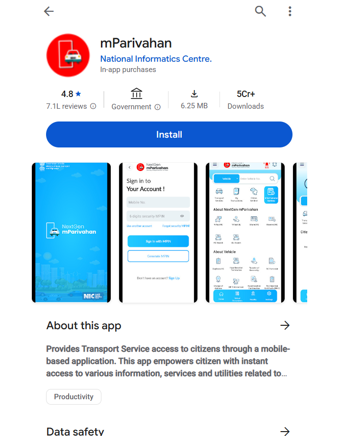Figure 2 – Fake Google Play Store-style mParivahan installation website
