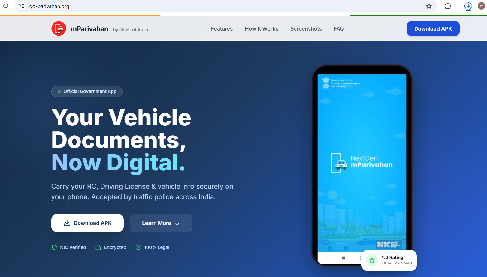 Figure 3 – Fake mParivahan website prompting to download APK file