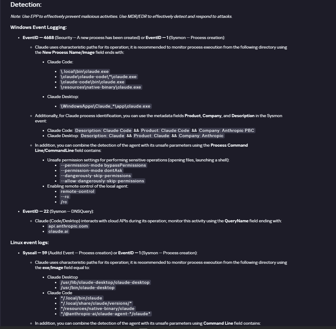 Detection section in the Claude profile