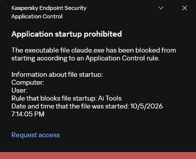 KES notification about an attempt to launch an AI agent